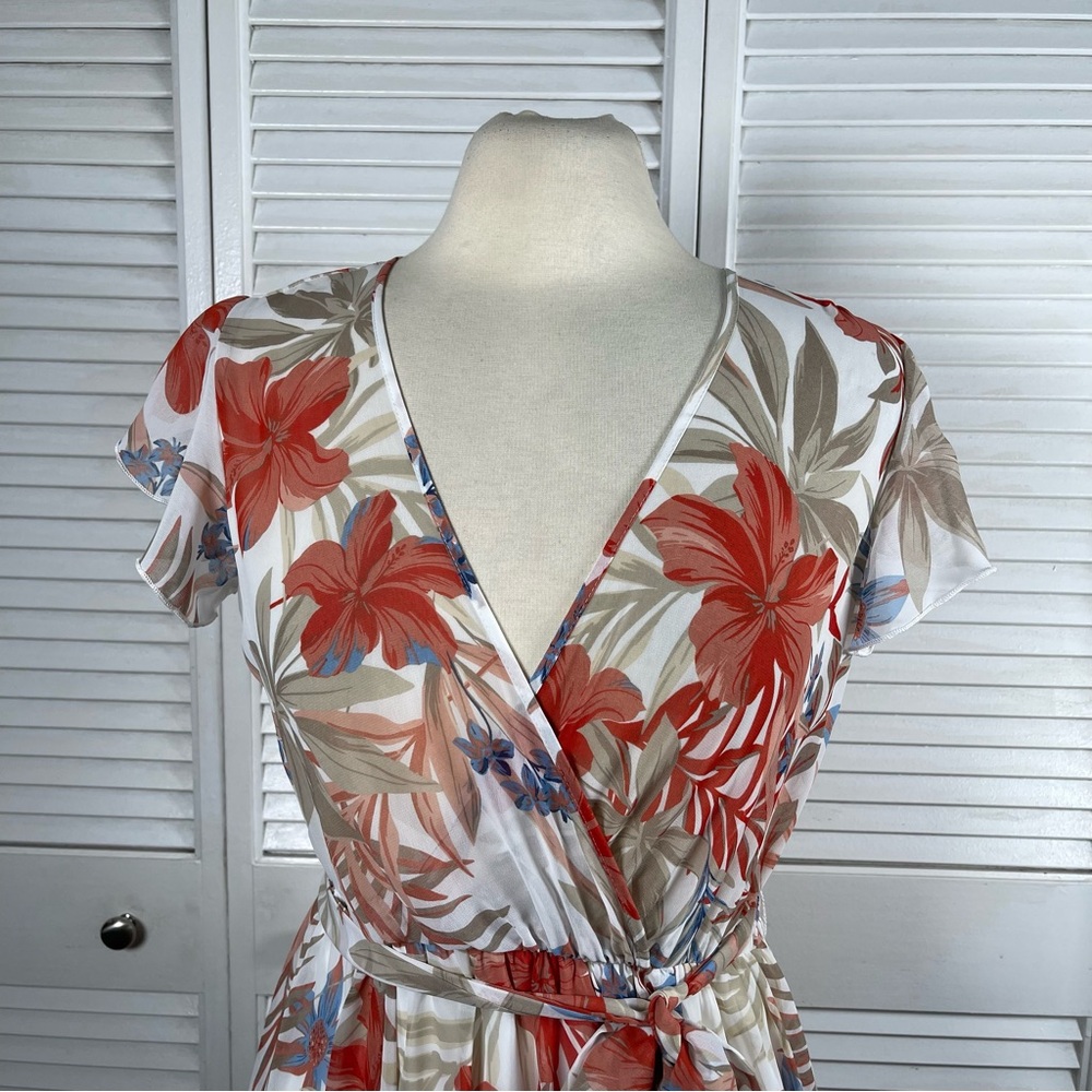 Kate and Lily Floral Maxi Dress Size 6 White Red Tropical Sheer Top - Picture 3 of 15